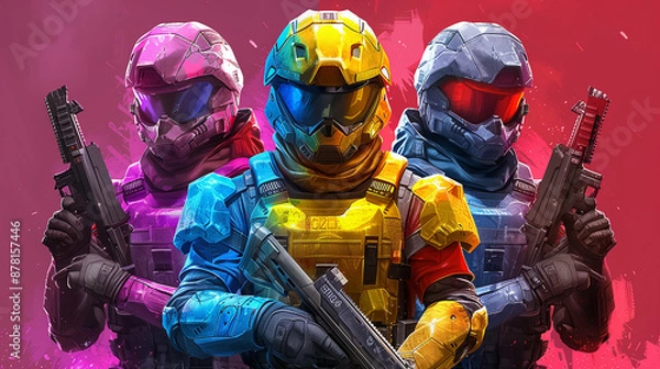 Fototapeta Colorful Soldiers With Guns
