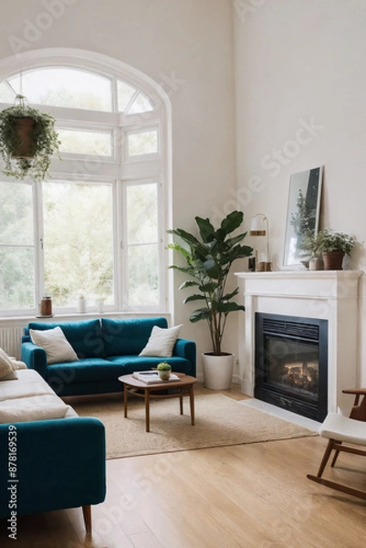 Fototapeta cozy scandinavian home living room interior
