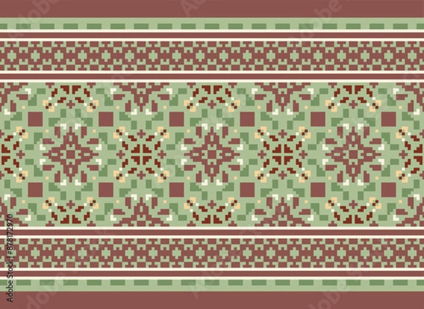 Obraz Geometric ethnic oriental seamless pattern traditional Design for background,carpet,wallpaper.clothing,wrapping,Batik fabric,Vector illustration.embroidery style - Sadu, sadou,