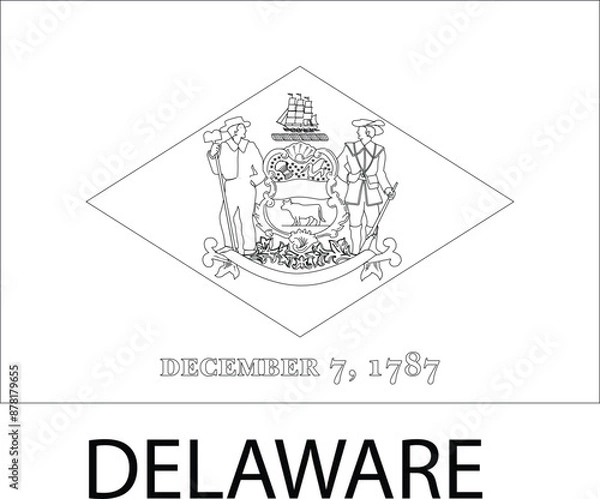 Fototapeta Delaware Flag, Alabama Flag, United States Flags, Black and White Image, Vector Image, Editable illustration, Geography, Learn US Flags