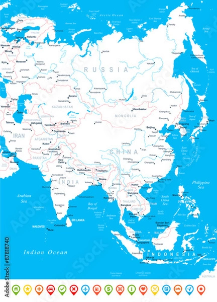 Fototapeta Asia map - highly detailed vector illustration.