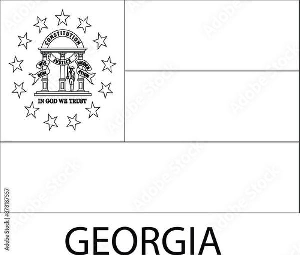 Fototapeta Georgia Flag, United States Flags, Black and White Image, Vector Image, Editable illustration, Geography, Learn US Flags