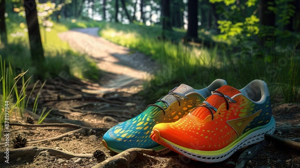 Fototapeta Endurance Journey: Running Shoes on Trail