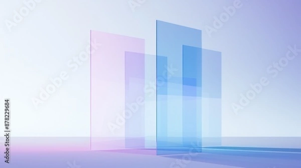 Obraz Three rectangular transparent glass blocks with a gradient, translucent color background. The glass material creates the impression of three-dimensional space. Minimalist style soft lighting