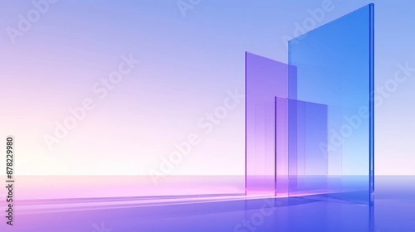 Obraz Three rectangular transparent glass blocks with a gradient, translucent color background. The glass material creates the impression of three-dimensional space. Minimalist style soft lighting