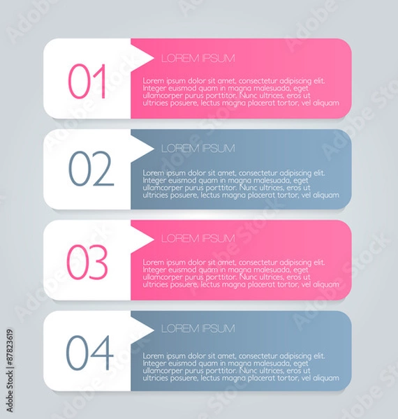 Fototapeta Business infographics tabs template for presentation, education, web design, banner, brochure, flyer. Pink and grey colors. Vector illustration.