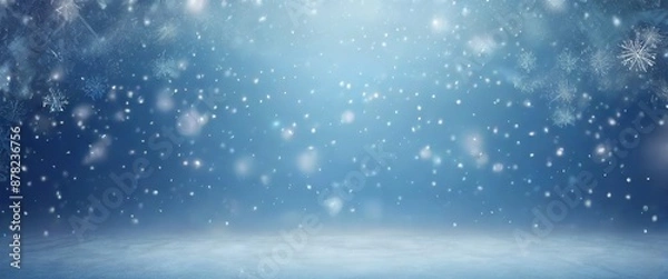 Fototapeta Light blue Christmas background with snowflake texture. Made with generative AI technology