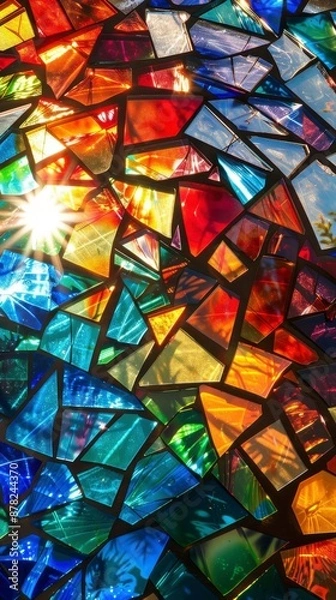 Fototapeta Sunlight shines through a colorful stained glass window