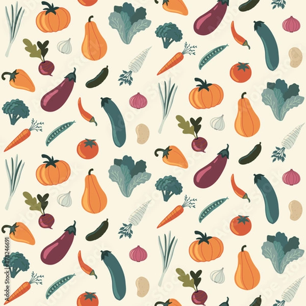Fototapeta Veetables in fall colors, seamless pattern 
