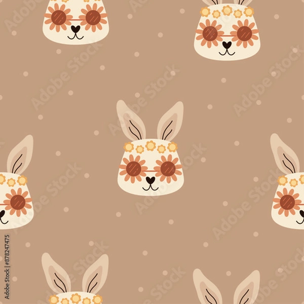 Fototapeta Retro seamless pattern in cartoon flat style. Retro animal pattern. Groovy baby digital paper. Hand drawn vector pattern	
