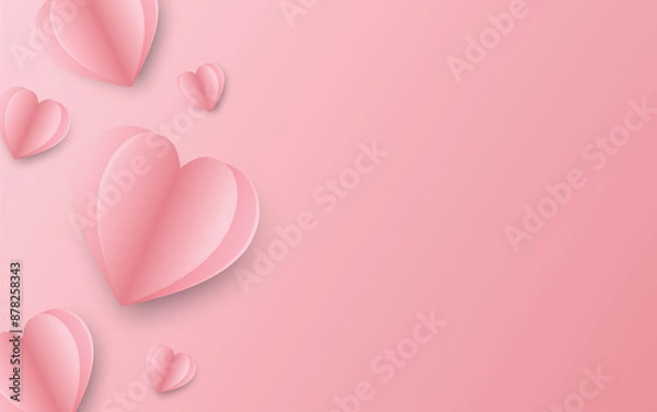 Obraz Paper elements in shape of heart flying on pink background. Vector symbols of love for Happy Women's, Mother's, Valentine's Day. Trendy love backgrounds and romantic hearts. Greeting card design