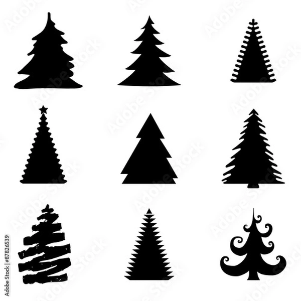 Fototapeta Set of Christmas Trees Isolated on White Background - Vector Illustration