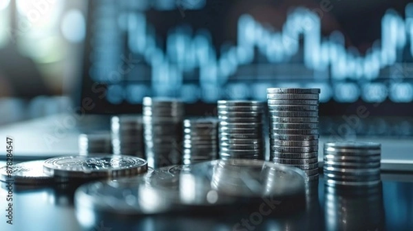 Fototapeta Minimal paper art of financial gains with statistical charts Stock Photo with copy space