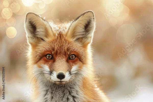 Fototapeta cute little fox with big curious eyes and a fluffy tail.