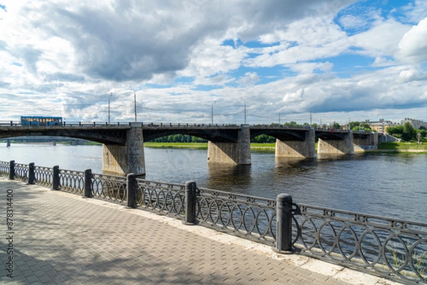 Obraz New bridge over the Volga River in the city of Tver. Summer city landscape. New Volga Bridge.