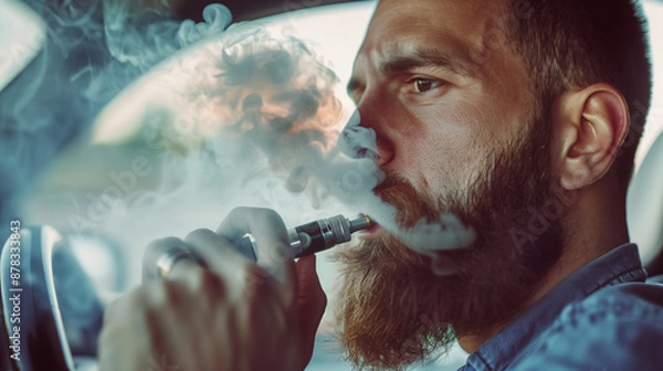 Obraz man in car vaping 