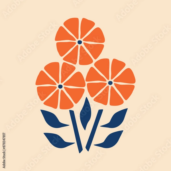 Obraz Red geometric flower hand drawn vector illustration. Isolated folk plant in Scandinavian style for poster or logo.