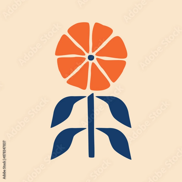 Obraz Folk geometric flower hand drawn vector illustration. Isolated red plant in flat style for poster or logo.