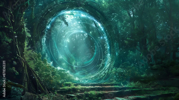 Obraz Enchanted Forest Portal Beckoning Travelers to a Realm of Magic and Wonder