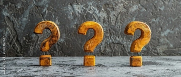 Fototapeta Three wooden question marks are stacked on top of each other