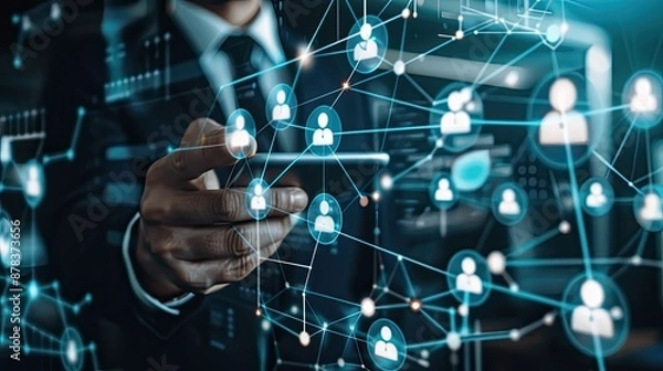 Fototapeta Digital Network Interaction: Businessman Using Technology for Connection