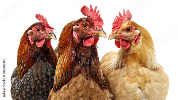 Fototapeta Close-Up of Chicken Head Isolated on White Background: Detailed Portrait of Poultry