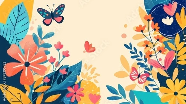 Fototapeta Colorful floral background with butterflies, perfect for spring and summer designs.