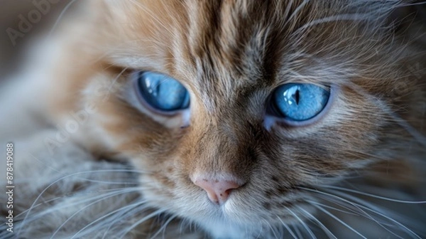 Fototapeta Close up photo of adorable Persian cat with blue eyes space for text