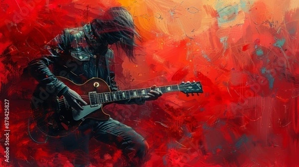 Obraz Musician with a guitar. Rock guitarist guitar player abstract vector illustration with large strokes of paint.