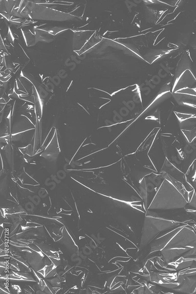 Obraz Wrinkled plastic wrap overlay effect. Realistic polyethylene  transparent film warp. Texture broken vinyl bag package cover. 