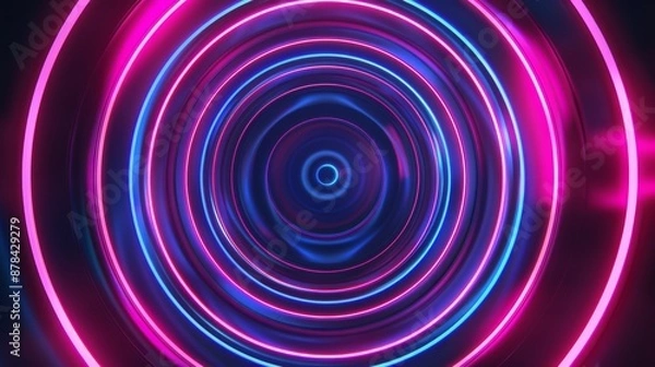 Obraz Glowing neon light forming a futuristic tunnel effect on a dark background. Perfect for technology, music or video game themes