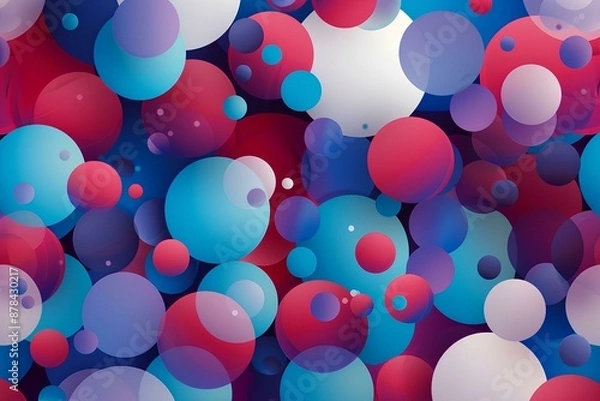 Fototapeta Abstract background with different colors of bubbles and spheres, a red blue white color gradient, a glass texture