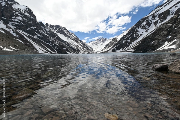 Obraz Laguna del Inca is a lake in the Cordillera region, Chile, near the border with Argentina. The lake is in the Portillo region