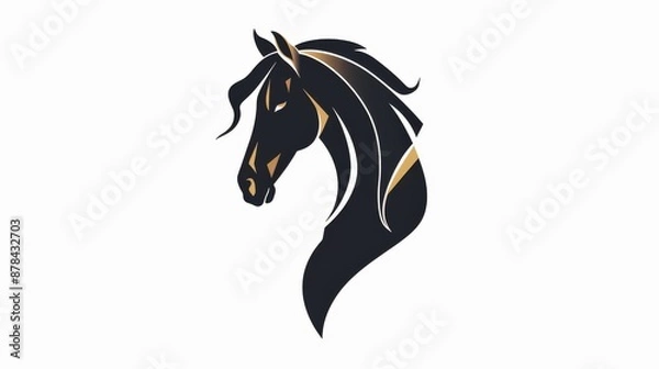 Obraz Black and gold stylized silhouette of a horse head looking left, with flowing mane, perfect for a logo or branding for any business or organization involving horses