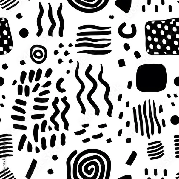 Fototapeta Abstract black and white geometric seamless pattern with hand drawn elements. Perfect for textile, wallpaper, and packaging design.