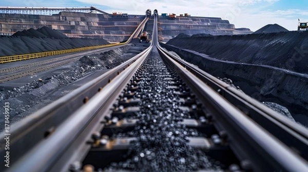 Fototapeta Cutting-Edge Conveyor Belt System for Efficient Coal Transport and Material Handling
