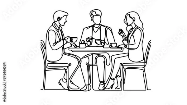 Fototapeta people at a cafe one line illustration