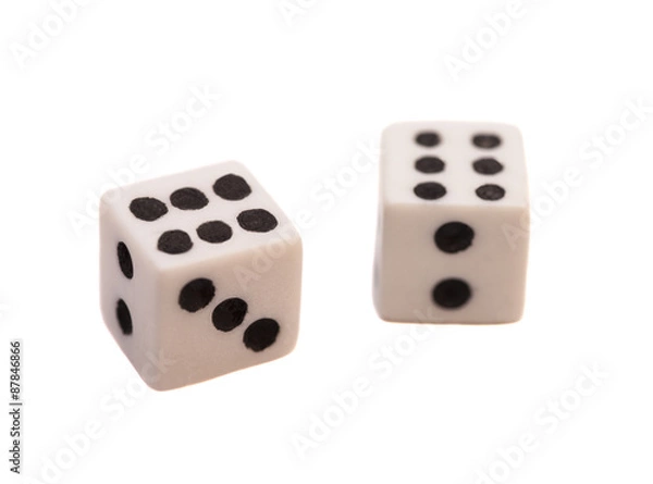 Obraz Two white dice isolated on white