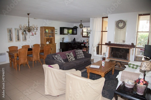 Fototapeta Modern, bright, clean, kitchen interior with stainless steel appliances in a luxury house