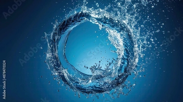 Fototapeta Dynamic splash of blue water forming a perfect circle against a gradient blue background.