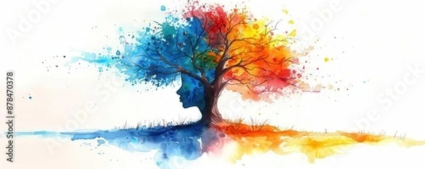 Fototapeta personal growth, selfimprovement journey, lifelong learning, vibrant and dynamic, watercolor illustration, isolated on white background