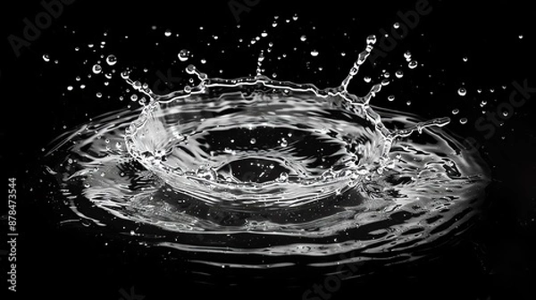 Fototapeta High-speed photograph capturing a dramatic water splash in black and white, illustrating fluid dynamics and impact in minimalist style.