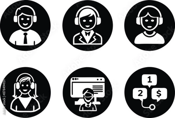 Fototapeta set of Customer service and support icon. support, service, help, business, customer, technology, call, online, contact