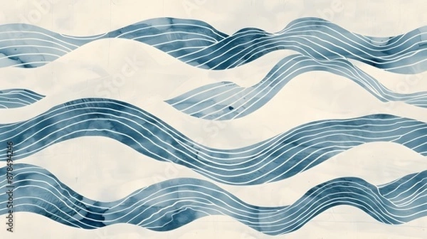 Fototapeta Simplistic design featuring minimalist waves and lines, inspired by Japanese watercolor techniques