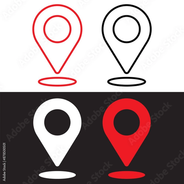 Fototapeta set of icons Location Pin, Map Pin, Place, Location, Address, location icon. Vector map pin, red pin on white background.