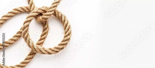 Fototapeta Top view of hemp rope with loop isolated on white background for copy space image.