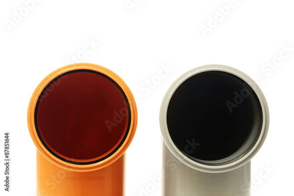 Obraz Drain pipe grey and red corner on white background