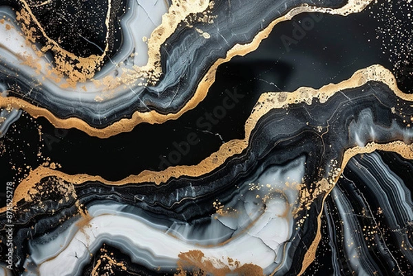 Fototapeta Black and gold marble texture design wallpaper background design artwork, grunge texture background. Acrylic and oil paint flow contemporary backdrop