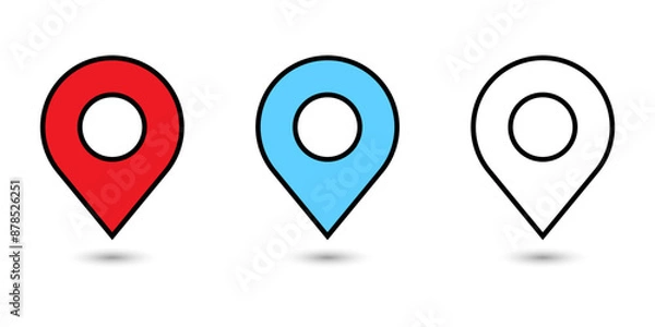Fototapeta set of icons Location Pin, Map Pin, Place, Location, Address, location icon. Vector map pin, red pin on white background.