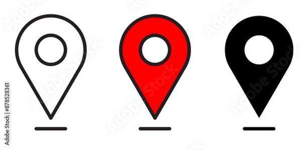 Fototapeta set of icons Location Pin, Map Pin, Place, Location, Address, location icon. Vector map pin, red pin on white background.